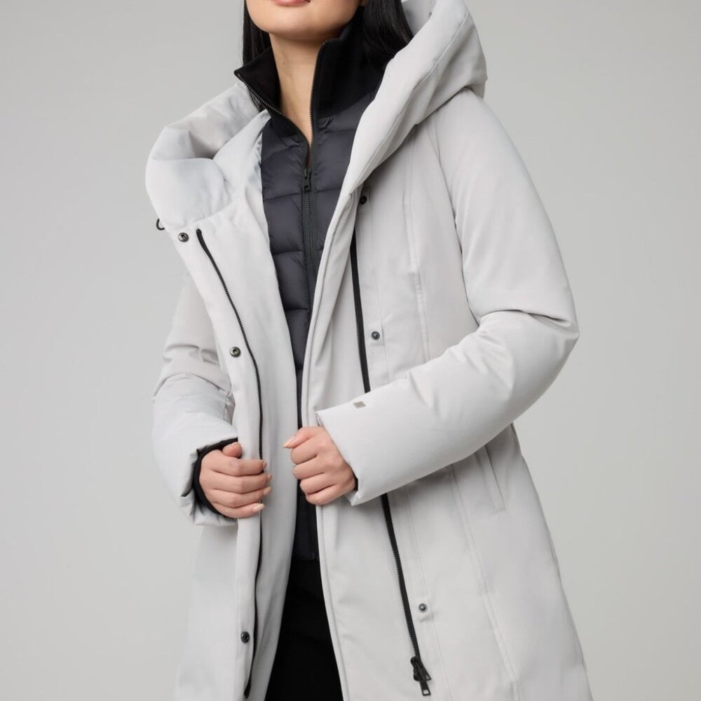 Soia & Kyo Light Gray Hooded Puffer Coat with Black Inner Layer -2XL